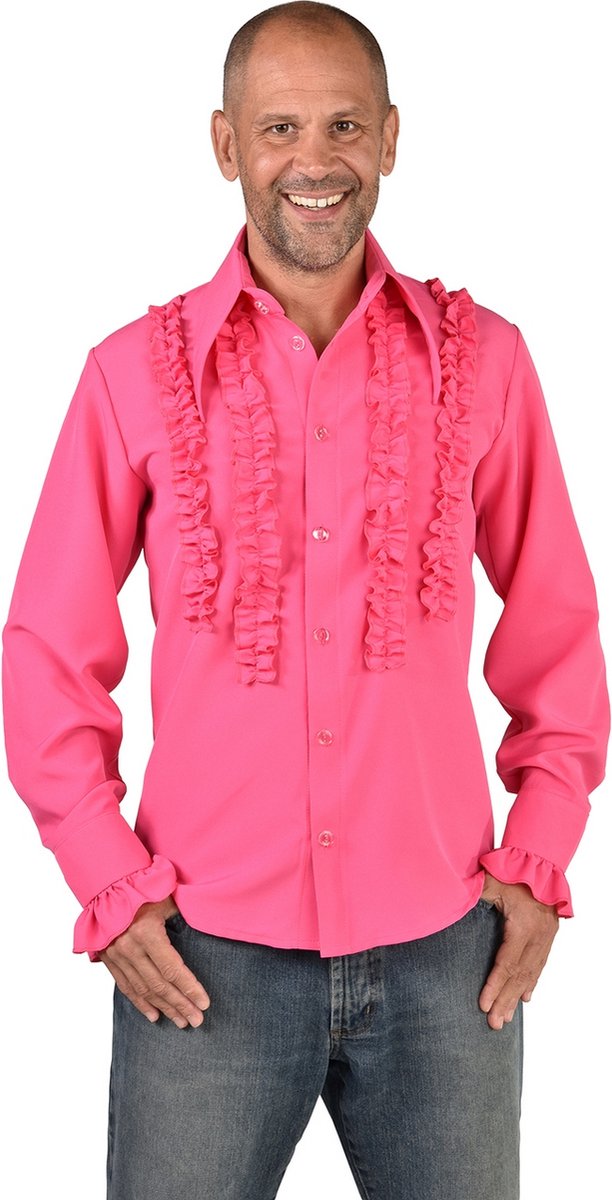 Jaren 80 & 90 Kostuum | Rouches Overhemd Disco Roze Man | XXL | Carnaval kostuum | Verkleedkleding
